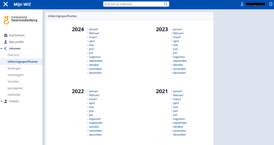 Maandoverzicht uitkeringspecificaties