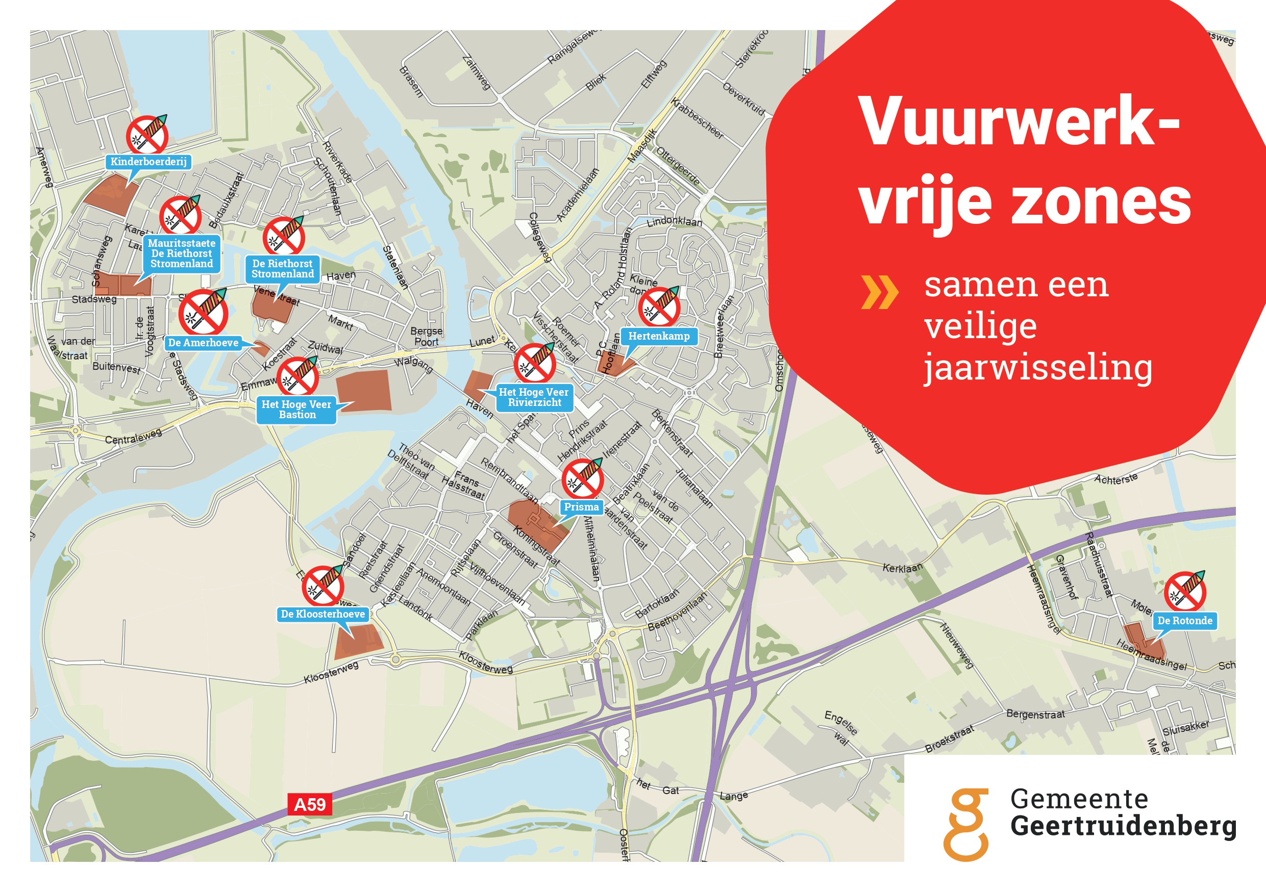 afbeelding van de vuurwerkvrije zones in onze gemeente